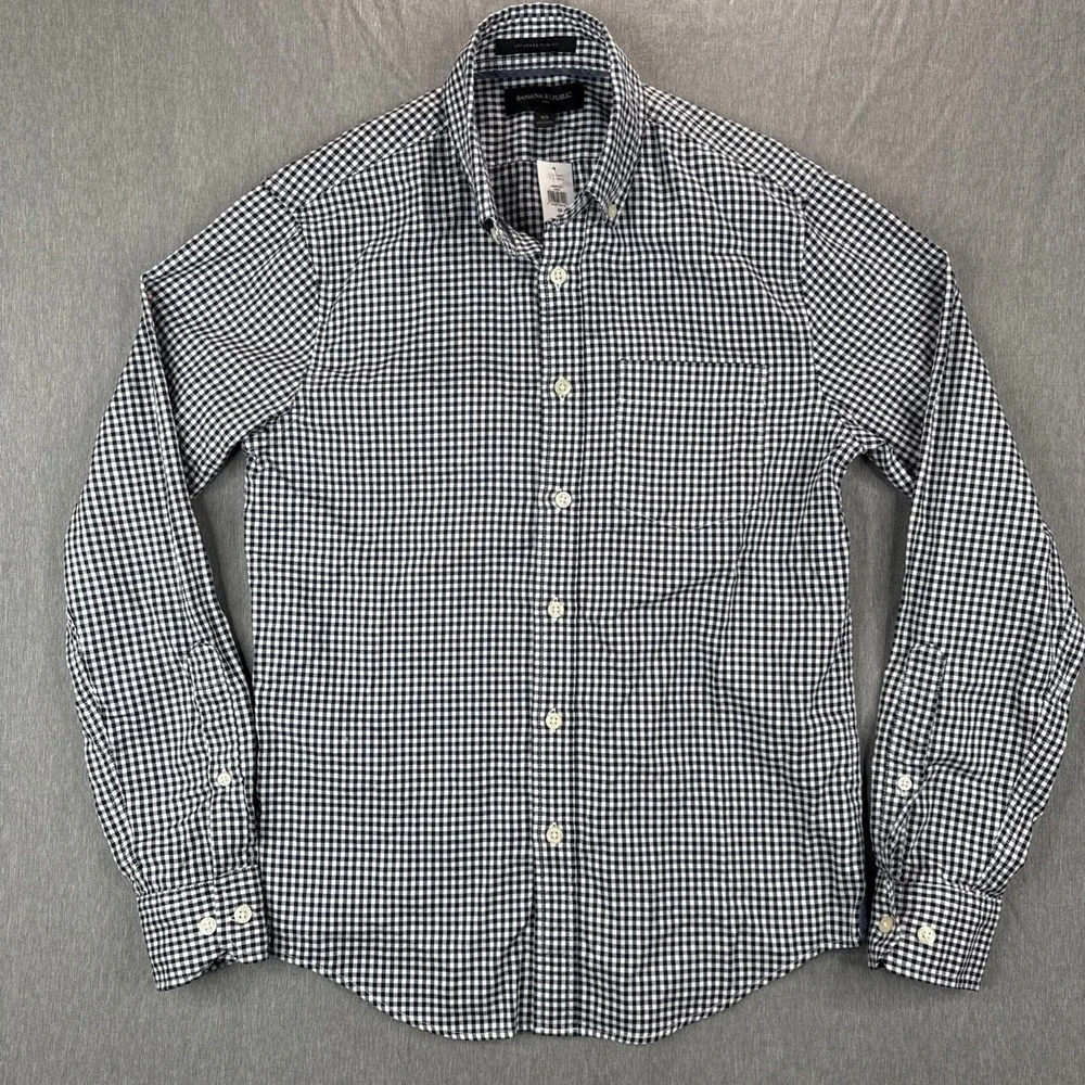 Banana Republic Mens Large Untucked Blue Checked  XS Button Down Long Sleeve NWT